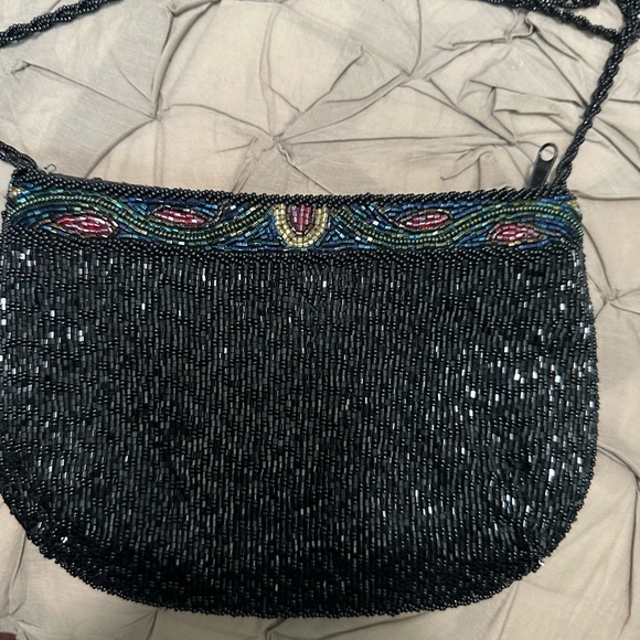 Black and Multicolored Beaded Purse Small Crossbody evening Bag - Picture 4 of 4